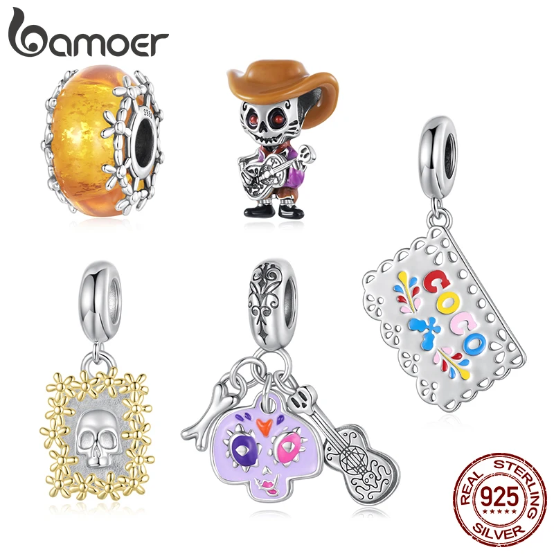 

Bamoer стерлингового серебра 925 пробы, готический череп, гитарный кулон, такса, очаровательные музыкальные украшения в стиле панк, подарки на Рождество и Хэллоуин для женщин