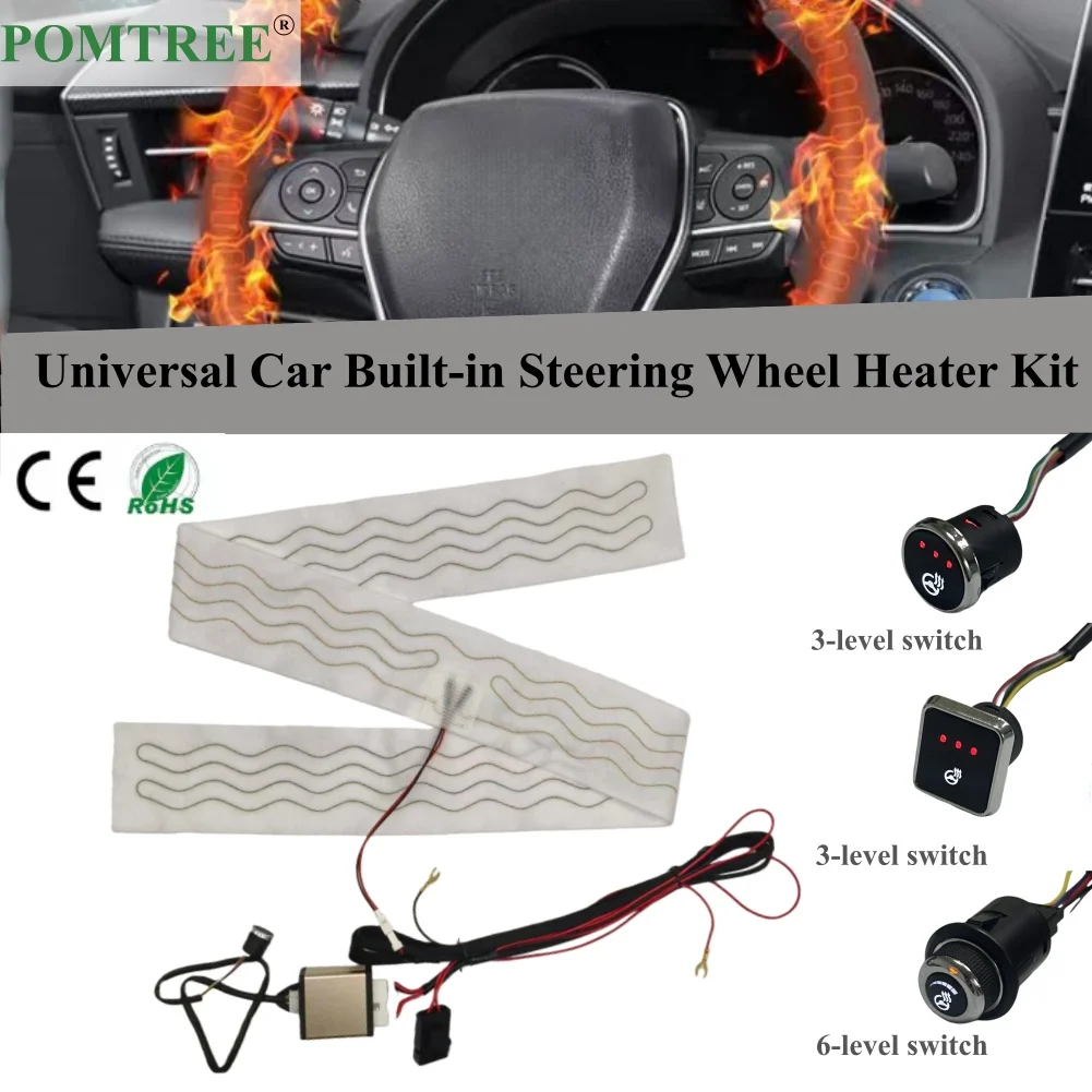 12V Car Universal Built-in Steering Wheel Heater Kit 40W Alloy Wire Heating Pad With 3/6 Level Control Switch And Wiring Harness