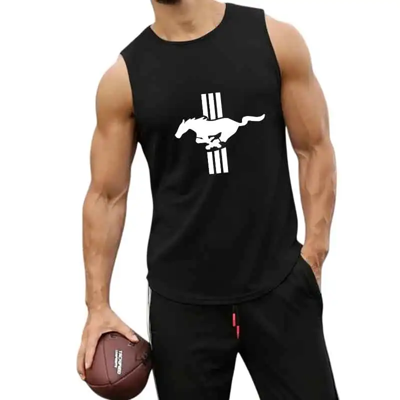 Summer graphic tank top Breathable Men's Vest Round neck Sports Running Mesh Man Tops horse Print Gym Fashion man sleeveless top