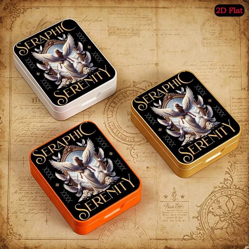 Seraphic Angel with Doves and Text Theme Mini Flip Top Pocket Metal Tin, UV Printed Decorative Tin Box, Thickened Tin Case