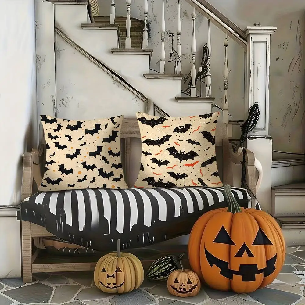 Halloween scary bats Pillow Case Short plush Double-sided Print Square Throw Pillow Covers Sofa Home Cushion Decor