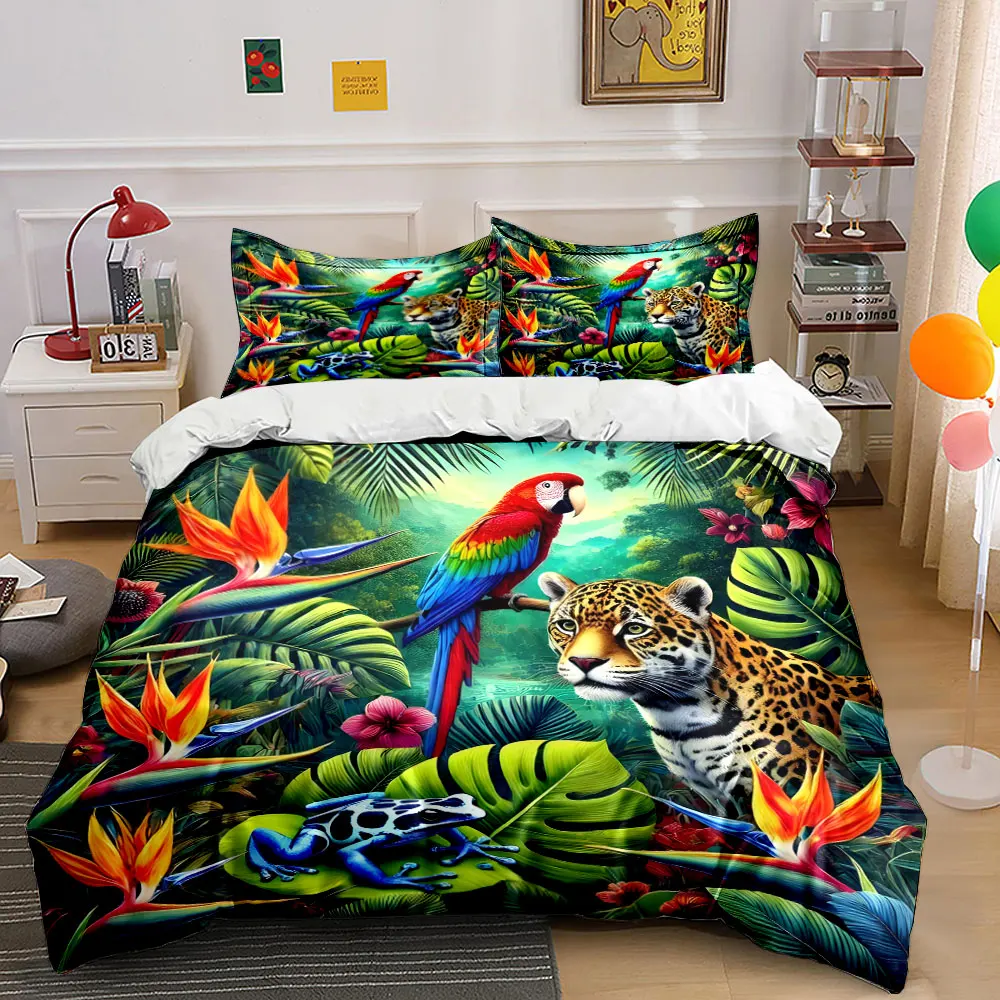 Tropical rainforest flora and fauna Duvet Cover Set with 3D Printing Design Soft Polyester Bedding Set All-Season Comfort
