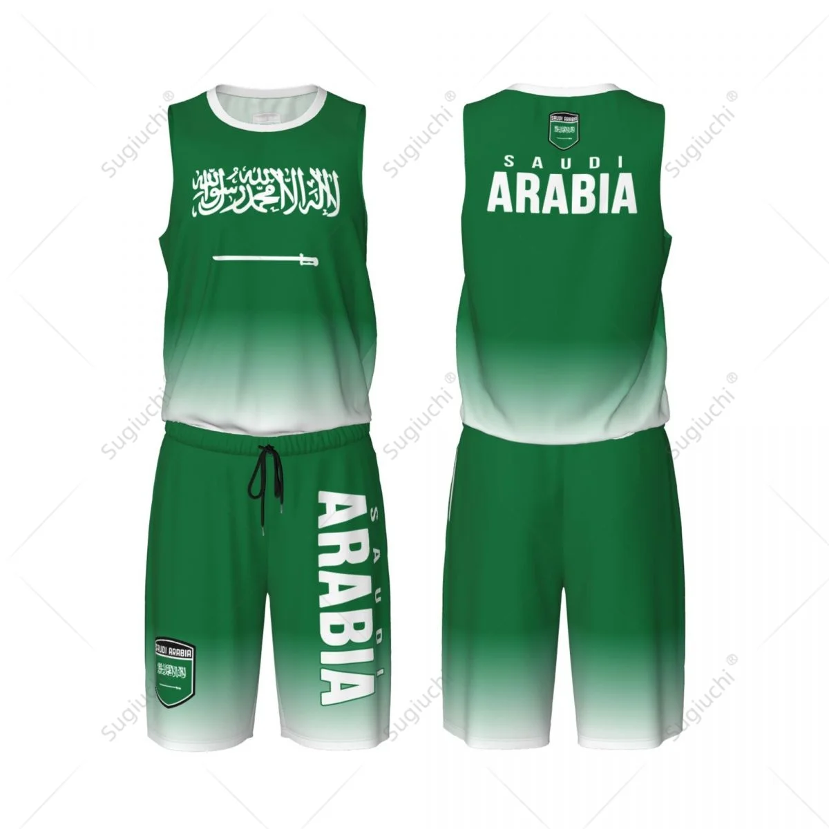 Men Saudi Arabia Flag Basketball Set Mesh Shirt & Pants Sleeveless Exclusive Team-up Custom Name Nunber Unisex