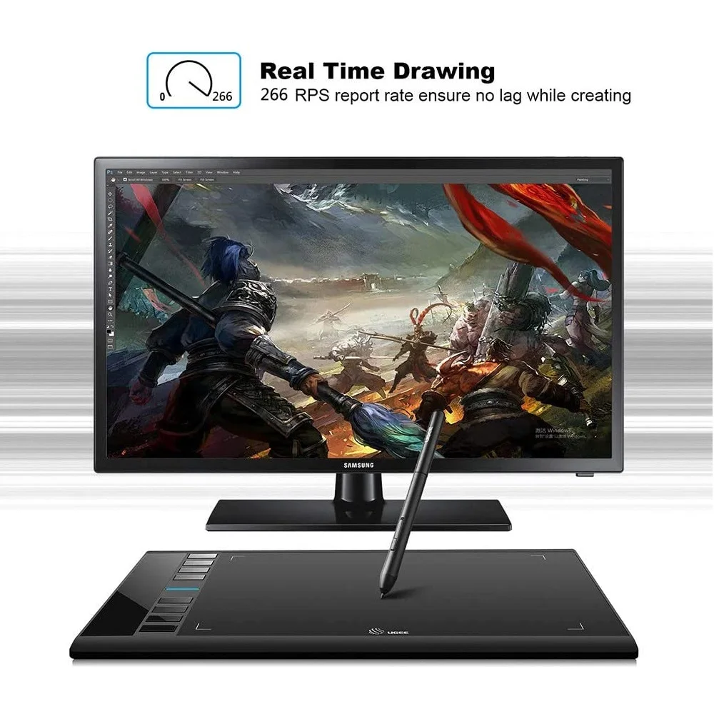 UGEE-tableta gráfica M708 de 10 pulgadas, Tablet de dibujo con 8 teclas de acceso rápido, lápiz Digital 8192, lápiz óptico 266RPS para Win11/10/8/7, Mac OS, PC cromado, portátil