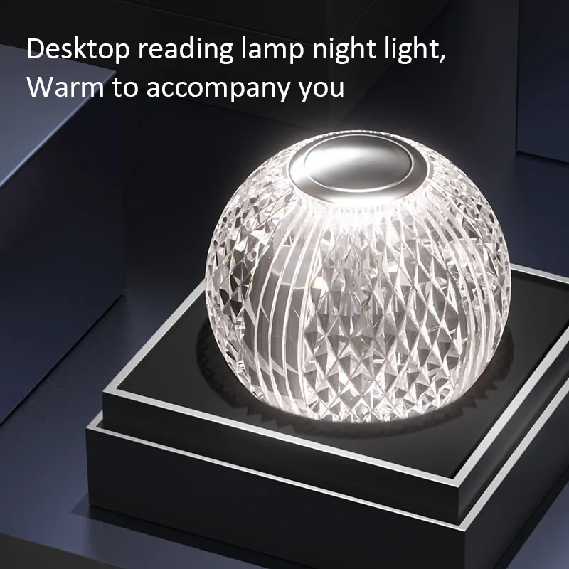 

Glass Ball Shade Rechargeable USB Charge Dimming Hand Touch Switch Table Desk Decoration Lamp