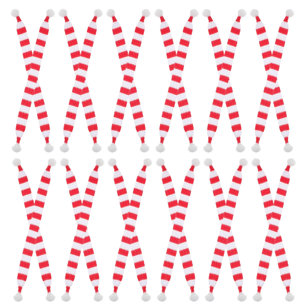 

24Pcs Christmas Scarves Miniature Knitted Soft Fabric Holiday Decorations Xmas Tree Wine Bottle Snowman Craft Scarves