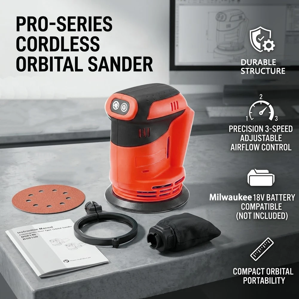 Cordless Random Orbital Sander 125mm Woodworking Grinder Polishing Electric Grinding Machine PowerTool Fit Milwaukee 18V Battery