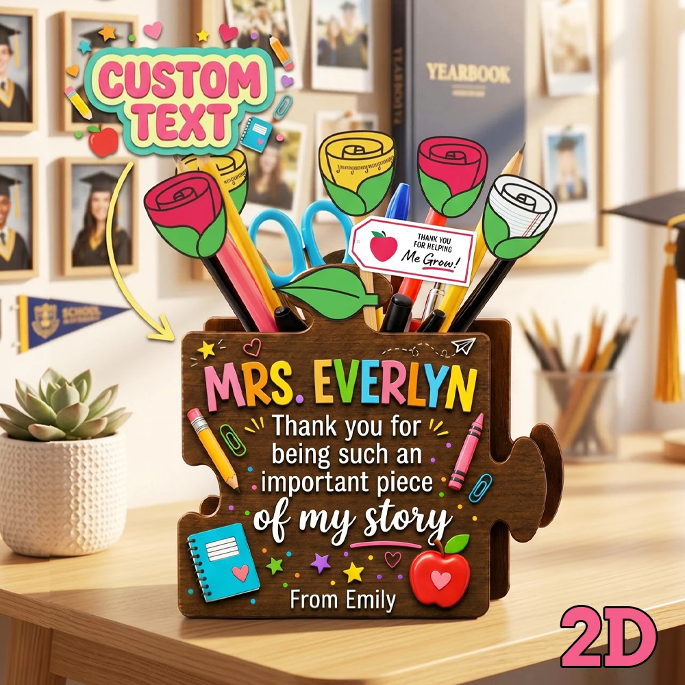Personalized Custom Text Puzzle Shaped Pencil Holder,Wooden Desk Supply Caddy,Back To School,Teacher Desk Decor,Pen  Storage