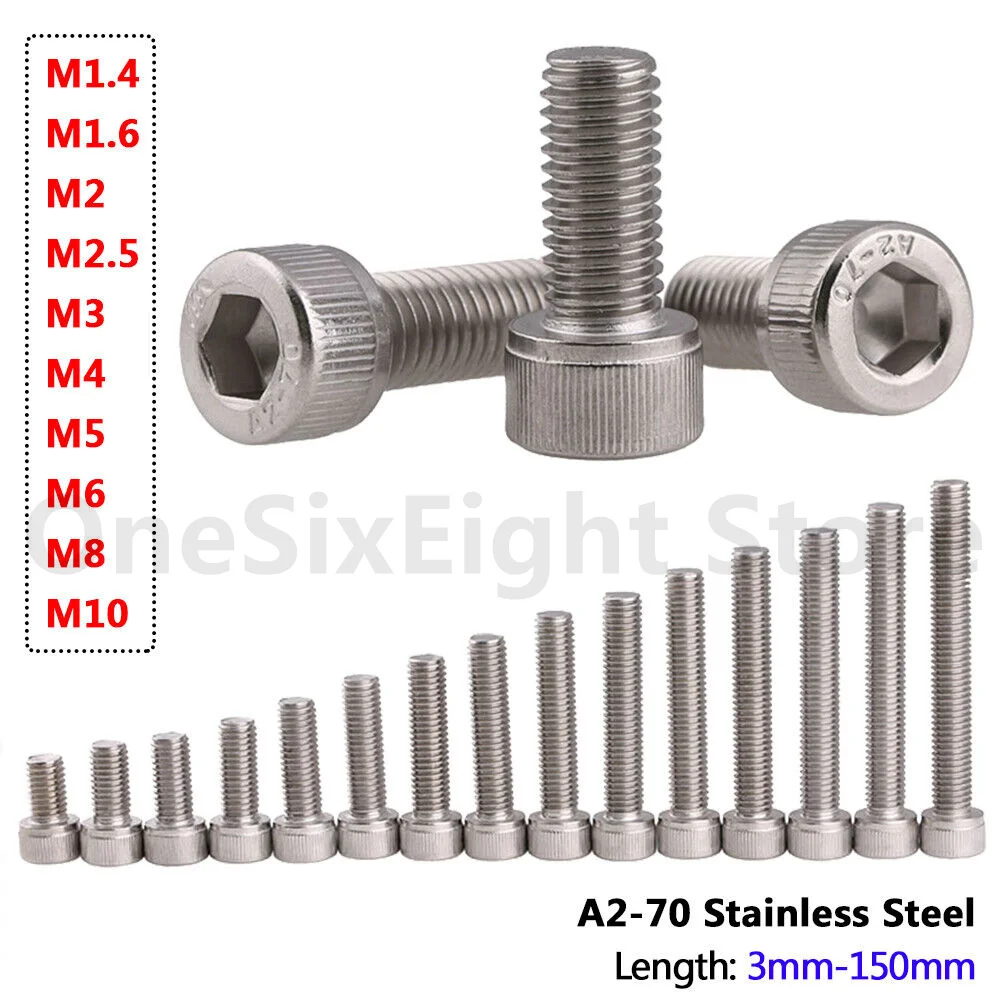 M1.4 M1.6 M2 Hex Allen Socket Cap Head Screws Bolts Length 3mm-150mm A2 Stainless