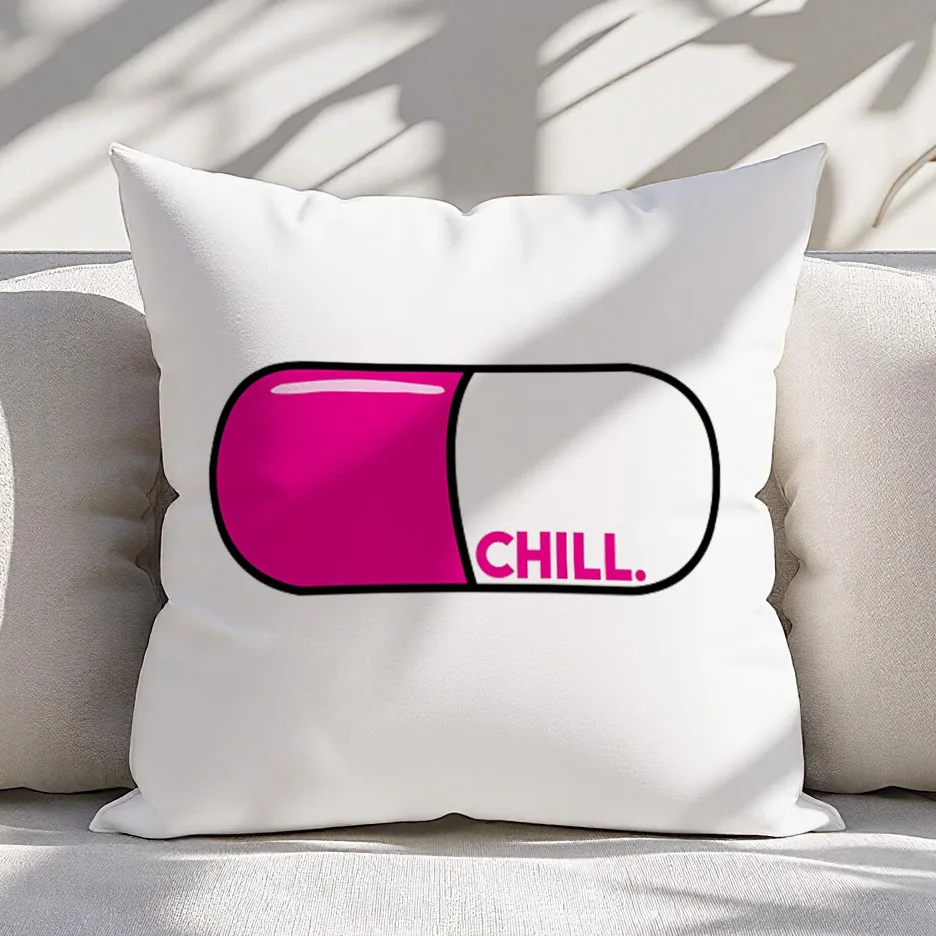 Double Sided Chill Pill Retro Zen Pattern Decorative Throw Pillow Case Modern Aesthetic Art Cushion Cover for Sofa Home Decor