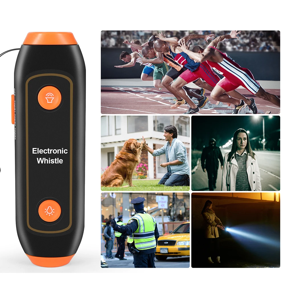 Fischietti elettronici portatili con cordino SOS Torcia leggera Gioco Arbitro Treno Fischietto Campeggio esterno Escursionismo Strumento di emergenza