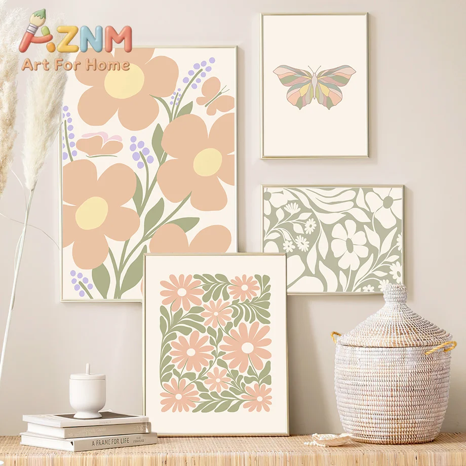 Flowers Coral Butterfly Shapes Abstract Wall Art Canvas Painting Nordic Posters And Prints Wall Pictures For Living Room Deco