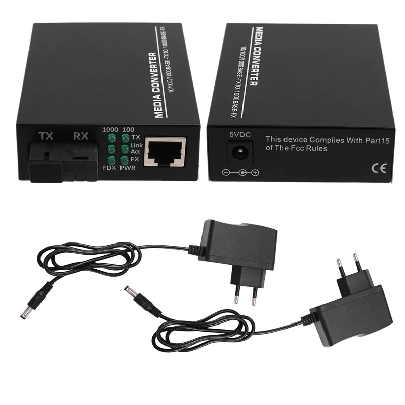 1 Pair Gigabit Single Fiber Ethernet Switch Transceiver Fiber Optic to Rj45 Single Mode Single Fiber Optic 20km EU PLUG