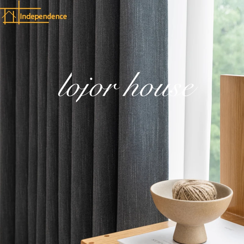 Thickened Jacquard Cashmere Like Dark Gray Blackout Curtains for Living Room Bedroom French Window Customized Balcony Window