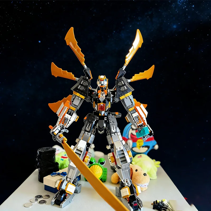 

2025 MOC 1055PCS Titan Dragon Mech Building Kit with Poseable Wings,Sword & Minifigure, Collectible Model for Kids and Adults