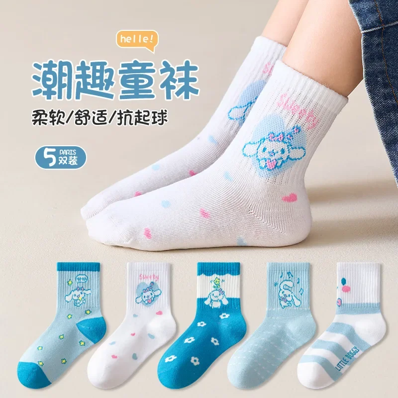 

5pcs Children Kawaii Sanrio Cinnamoroll My Melody Ins Casual Socks Cute Cartoon Kuromi Mid Tube Stocking Gifts for Kids