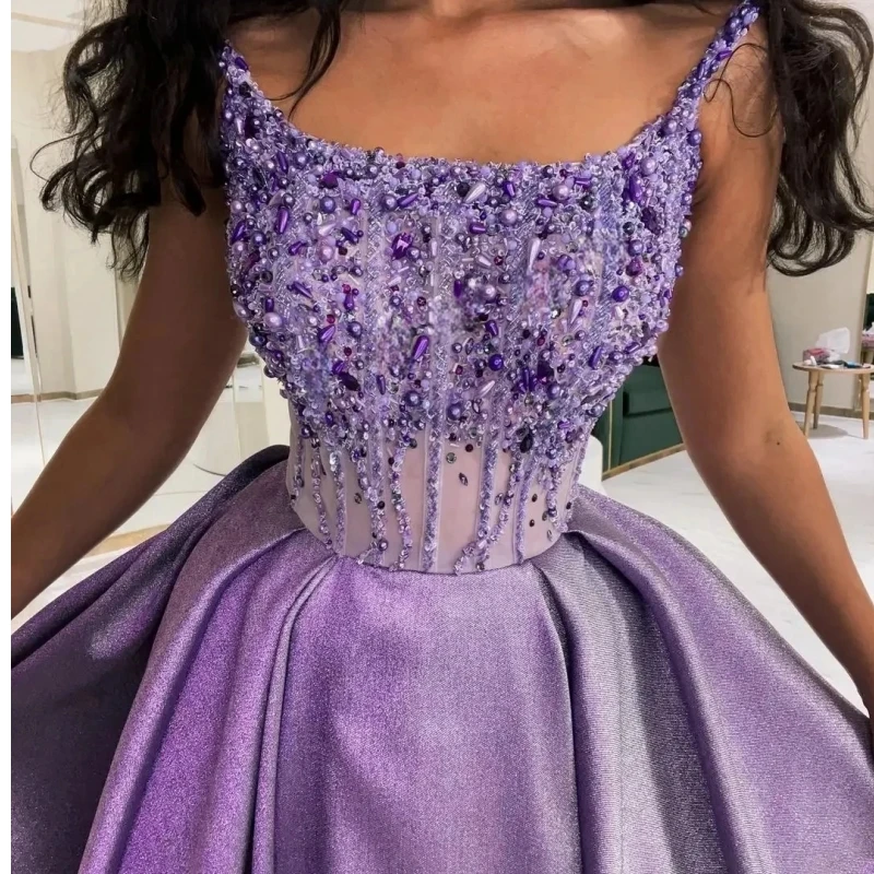 NA325 Customized Lavender Women Prom Dresses Scoop Pearls Beading A Line Long Formal Special Occasion Dress Party Evening Gown