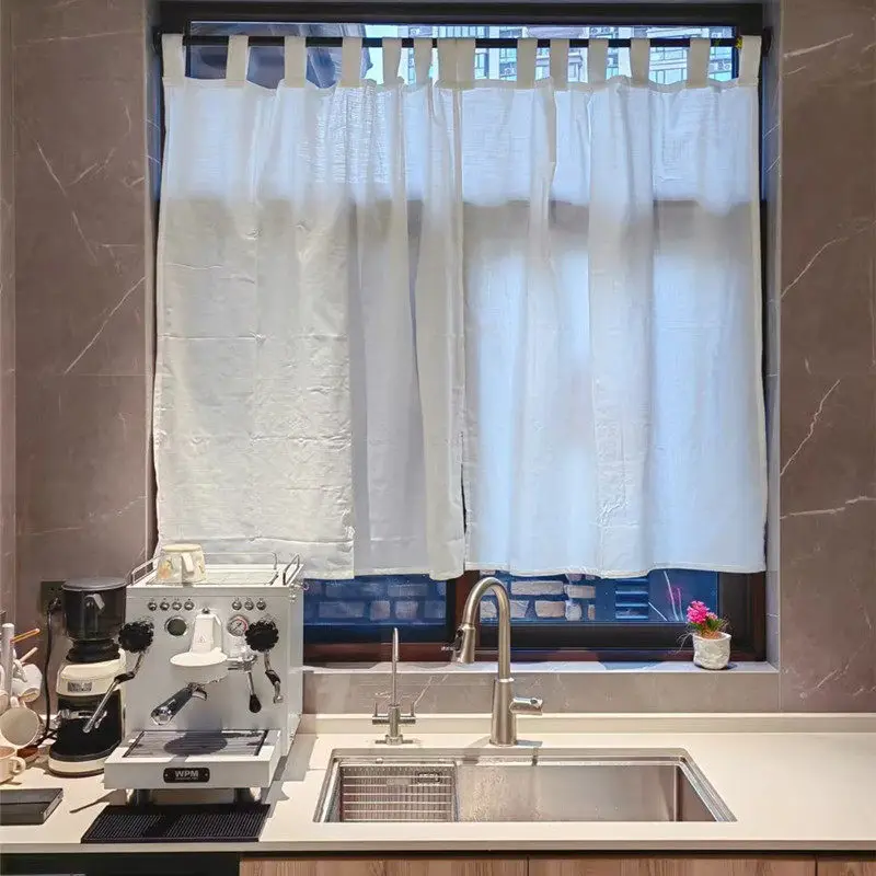 

Cotton Linen Kitchen Half Curtain Short Sheer Curtain,Light Filtering Privacy Window Curtain for Bay Window Cafe Home Decor
