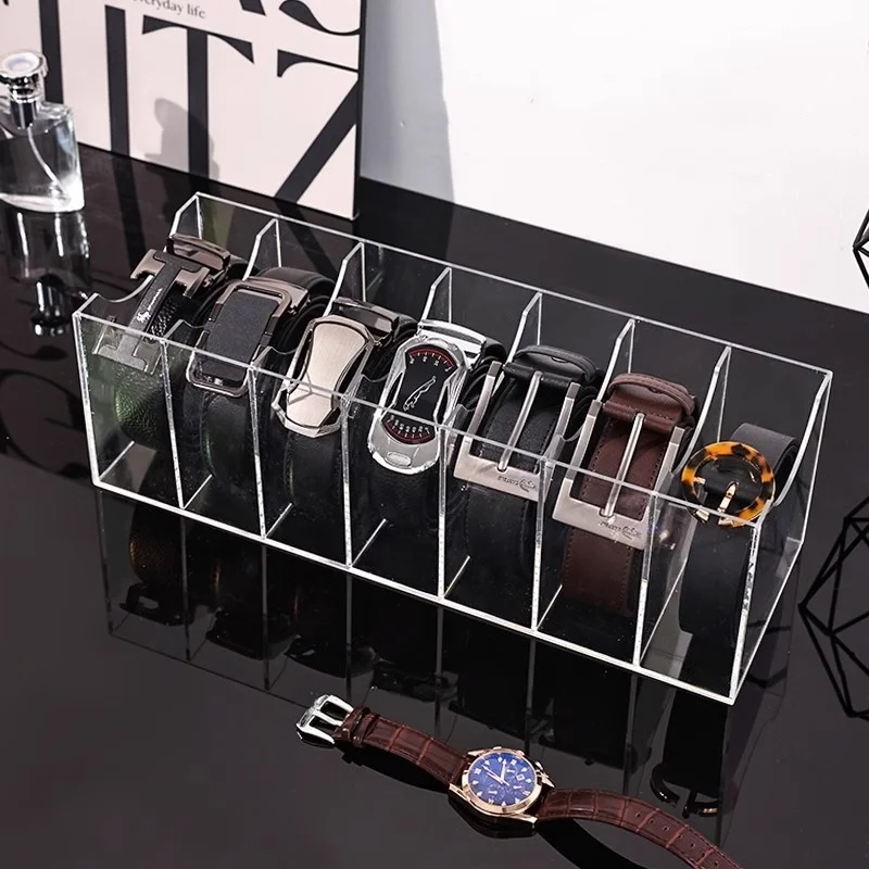 3/5/7 Grid Belt Organizer, Acrylic Belt Storage Holder for Closet, Display Case for Tie, Bow Tie, Belt Storage Rack & Display Bo