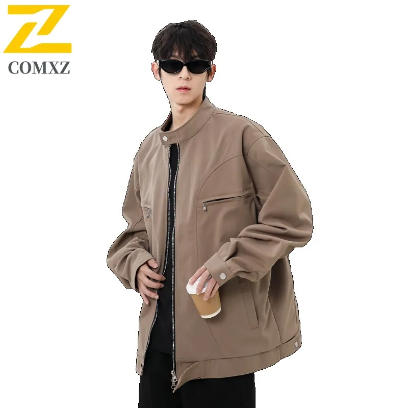 COMXZ 2025 New Hot Sale Heavyweight Workwear Jacket Men Spring Autumn Short Deconstructed Stand Collar lightweight windbreaker