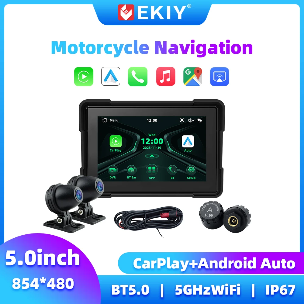 

EKIY 5 Inch Wireless Carplay Android Auto Motorcycle Carplay Monitor Display Motorcycle GPS Screen for Motorcycle Navigation