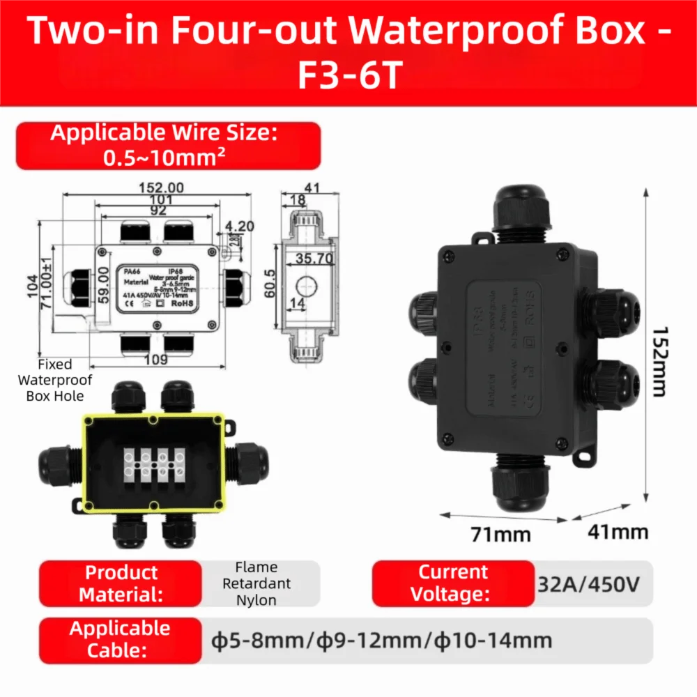 

IP68 Rated Outdoor Waterproof Junction Box PC Plastic 2-6 Way Trunking Connectors Sealed Retardant IP68 Waterproof Junction Box
