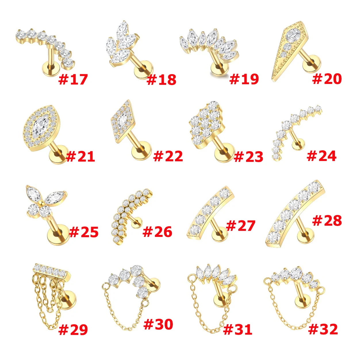 1pcs Titanium Piercing Cubic Zircon Stud Earring 16G Internally Threaded Labret Lip Studs Tragus Helix Piercing Body Jewelry