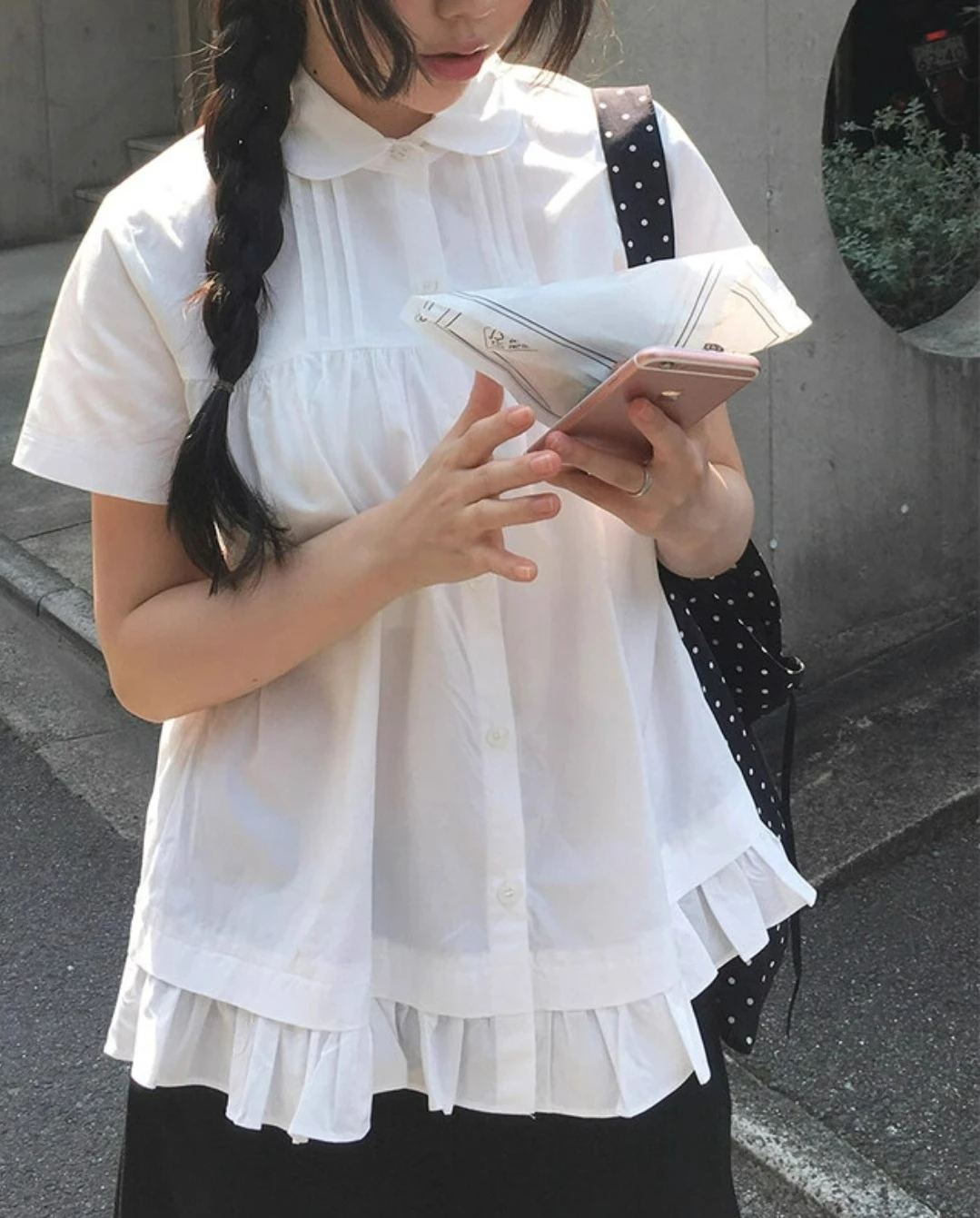 

KUSAHIKI Sweet Girl Lace Patchwork Short Sleeved Shirt Top