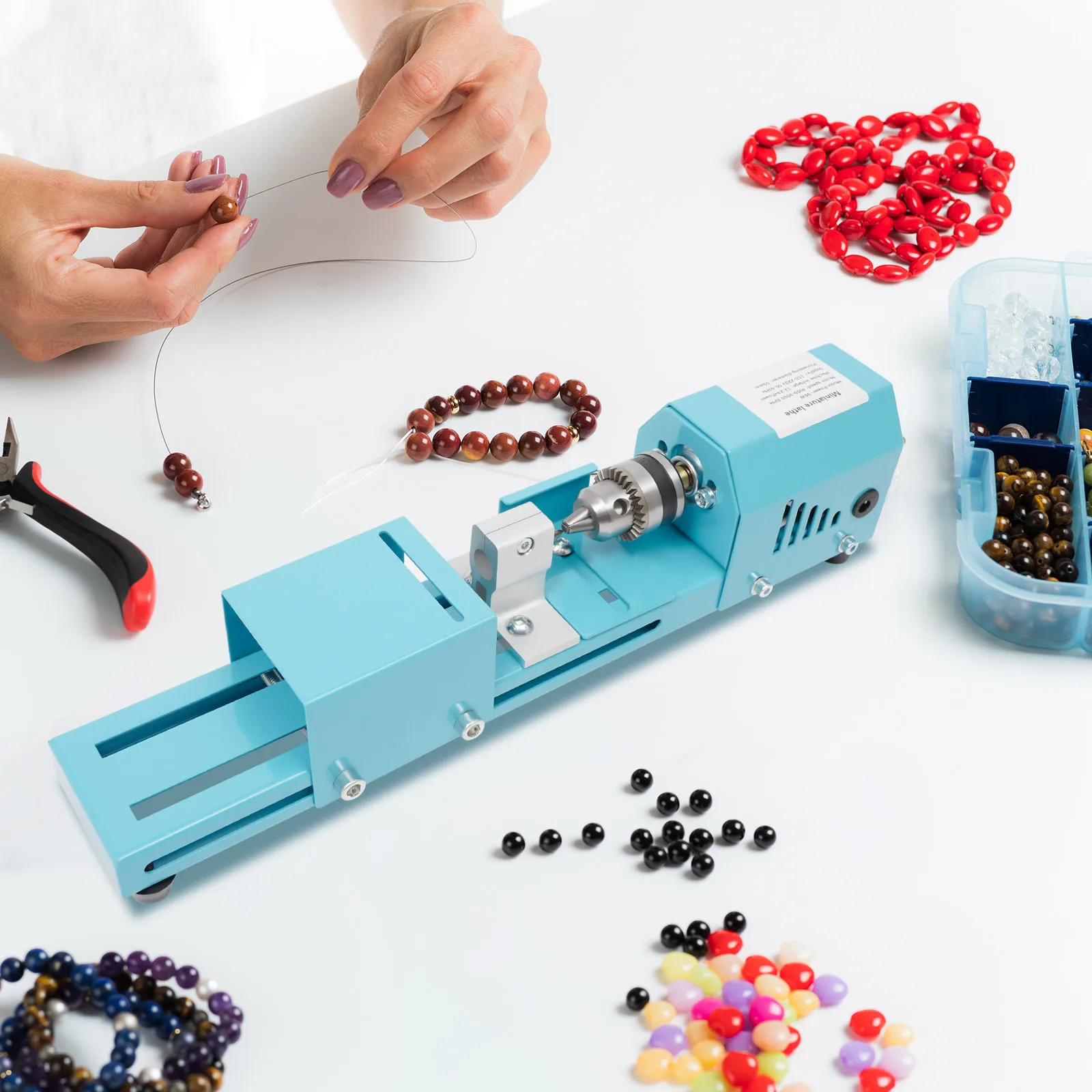 96W Mini Lathe Machine 4000-9000rpm 7 Gears US Plug 1.97in Processing Diameter for Table Woodworking