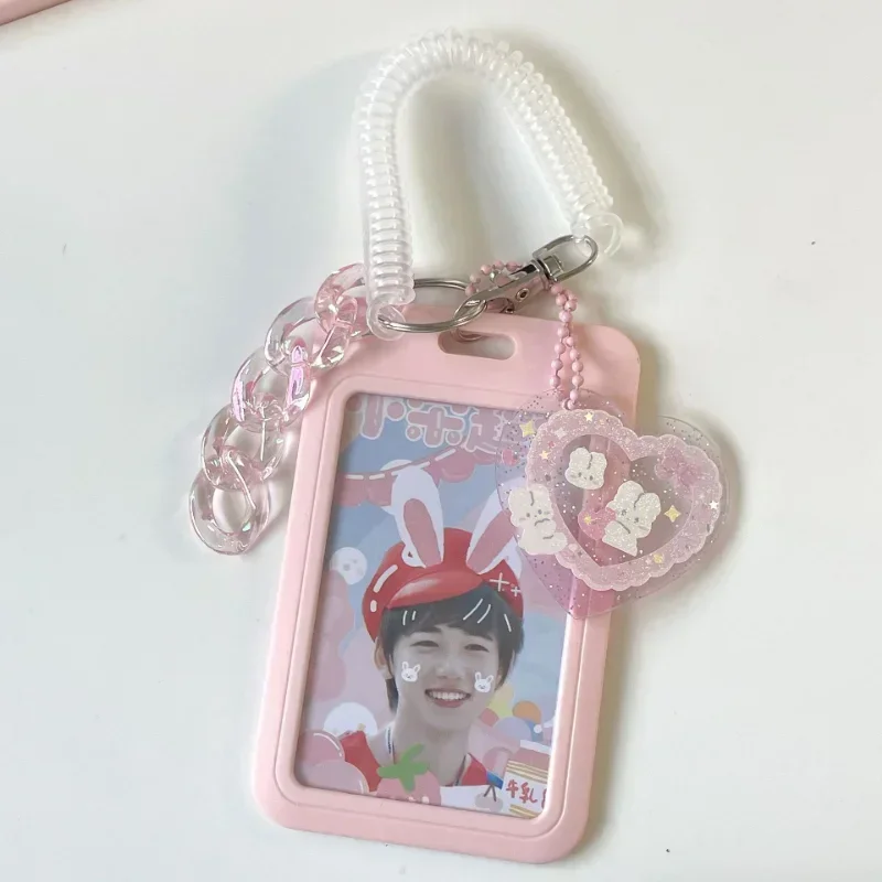 ABS Slide Kpop Photo Card Holder Anti-lost Keychain 3 Inch INS White Idol Protective Case Bag Bus Cards Sleeves Supplies