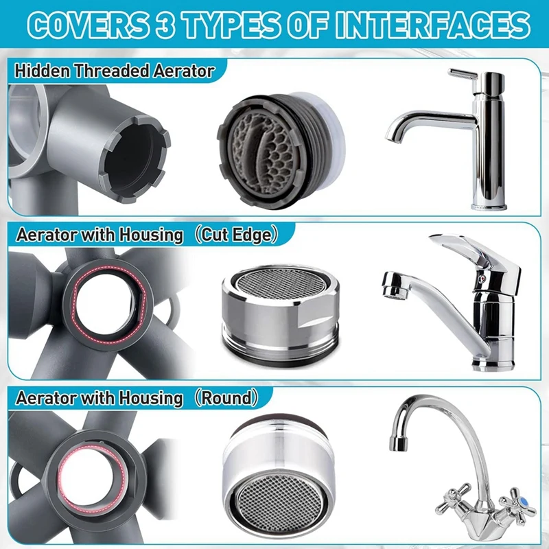 10 In 1 Faucet Aerator เครื่องมือกําจัด Faucet Aerator Key สําหรับเกลียว Aerator/Aerator พร้อมที่อยู่อาศัยตัด Edge & Round