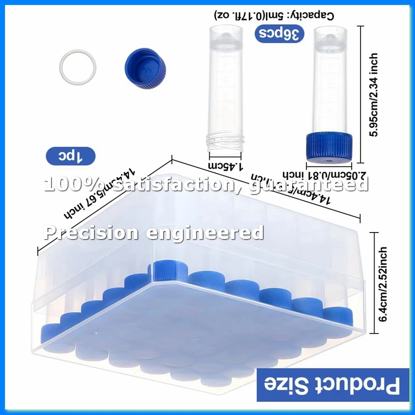 36Pcs 5Ml Tubes Plastic Vials with Screw Caps Small Sample Tubes Test Tubes with Storage Box for Lab Supplies-A07G