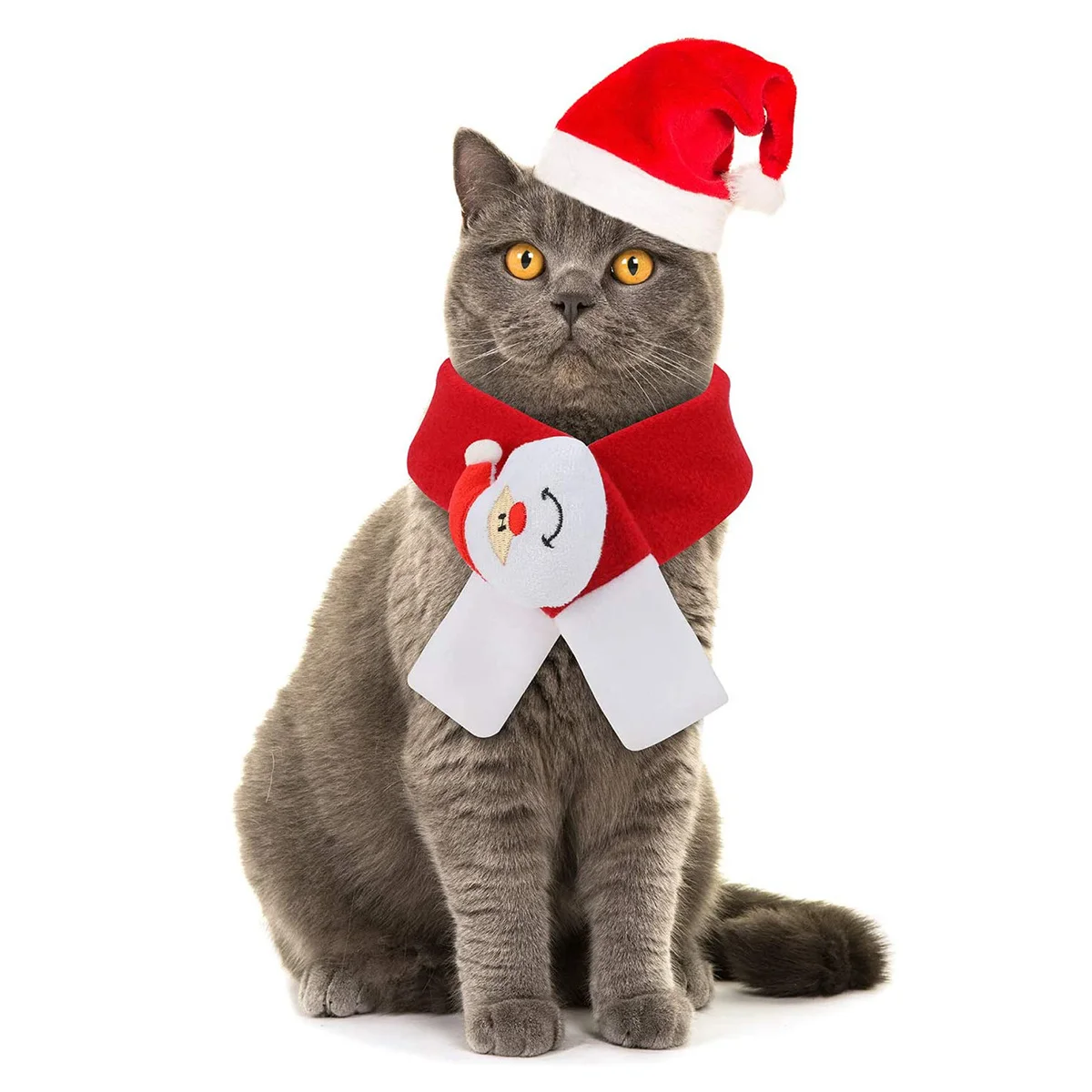 

2pcs Pet Christmas Hat Scarf Set Soft Puppy Kitten Costume For Holiday Party Photo Props Pet Xmas Costumes Santa Accessory
