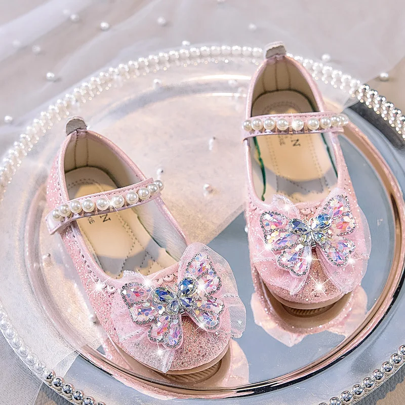 Mädchen Glitzer Strass Schmetterling Perlen Mary Jane Ballerinas Rutschfeste Weiche Sohle Kleinkind Mädchen Hochzeit Party Prinzessin Festliche Schuhe – Detail 9