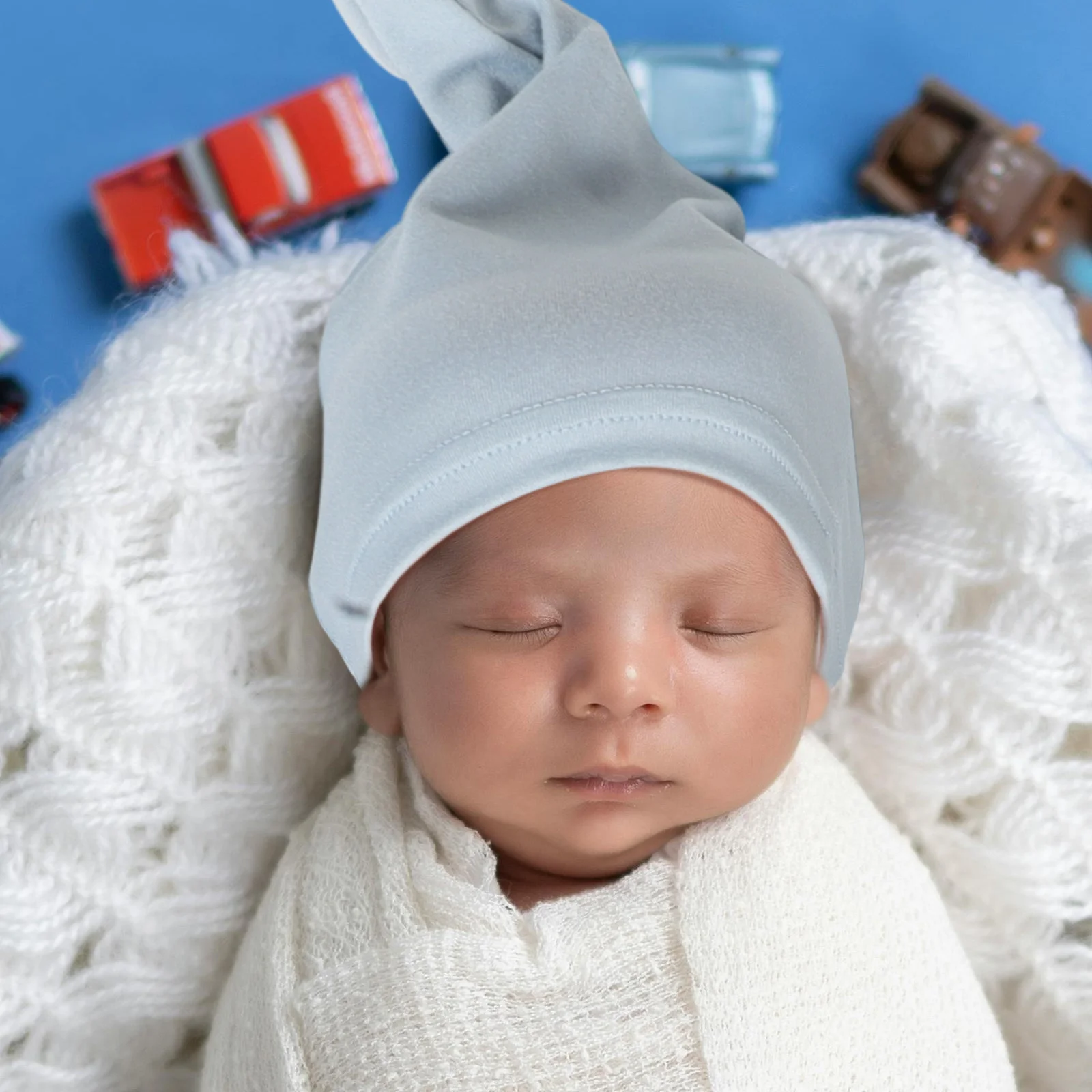 Conjunto de faixa para bebê de 3 peças, cobertor macio neutro com chapéu com nó, gorro para recém-nascidos, cobertores aconchegantes e quentes para berçário