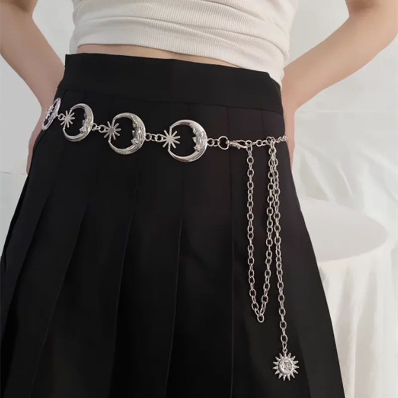 Punk Hip Hop Style All-match Waist chain Sun Moon Vintage Metal Womans Belt For Dress Vintage High Waist Chain Belt for Women