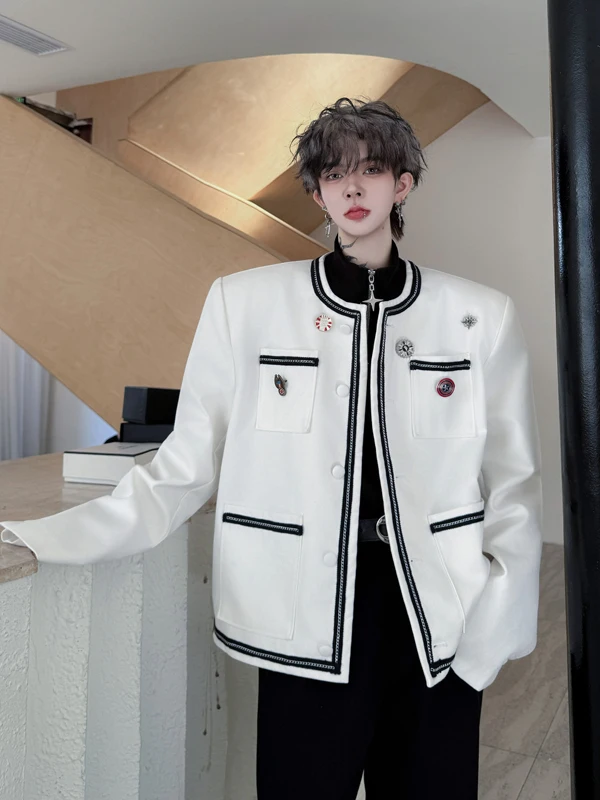 

Trendy Youth Men's Jaet oulder Pad Color Blo Weave Belt Metal Bae Design Spring Casual Wear Luxury Sle Cotton Polye...