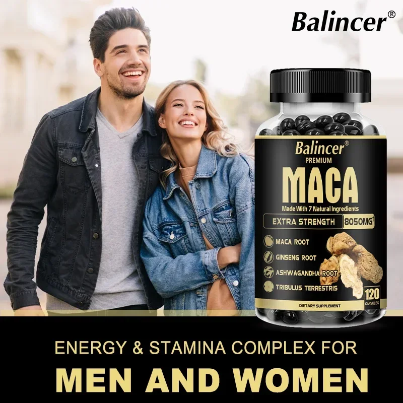 Organic Maca Root Capsules - with Ginseng Ashwagandha   - Muscle Mass, Endurance and Performance