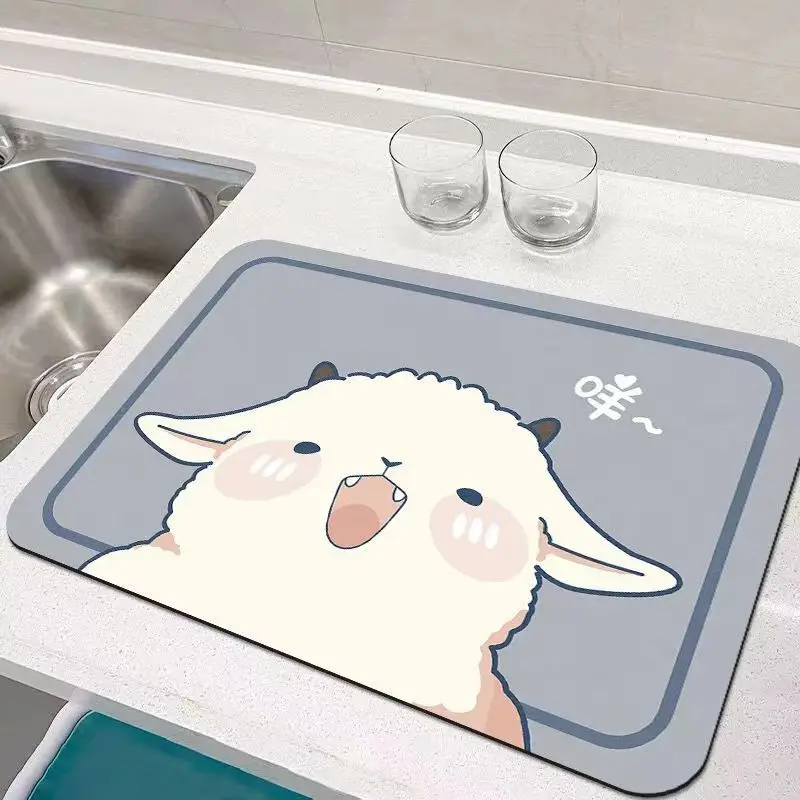 VIKAMA Cartoon Kitchen Bar Counter Drain Pad - Non-washable, Reusable Heat Insulating Water Absorbing Pool Surface Pad for Decor