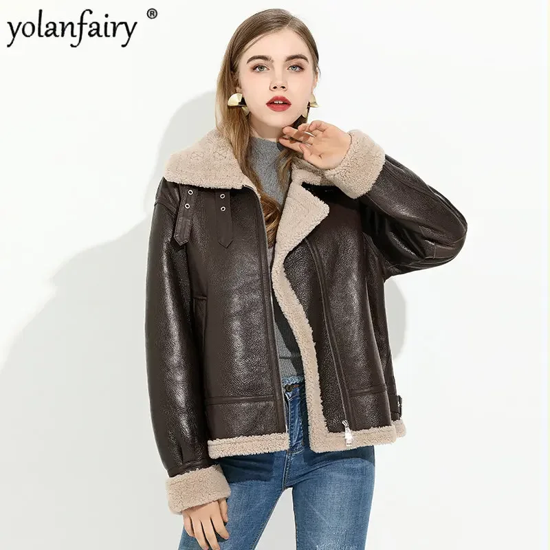 Natural Fur Coat Women Real Lamb Hair Motorcycle Jacket Fur Coats Womens Loose Genuine Leather Jacket Winter Fur Jakets Chaqueta