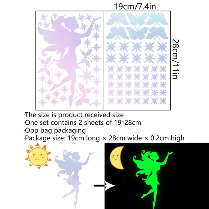 A370T NEW~2Pc Refrigerator Stickers, Cute Stars Fridge Stickers Glow in the Dark, Fridge Dazzle Decals Decoration