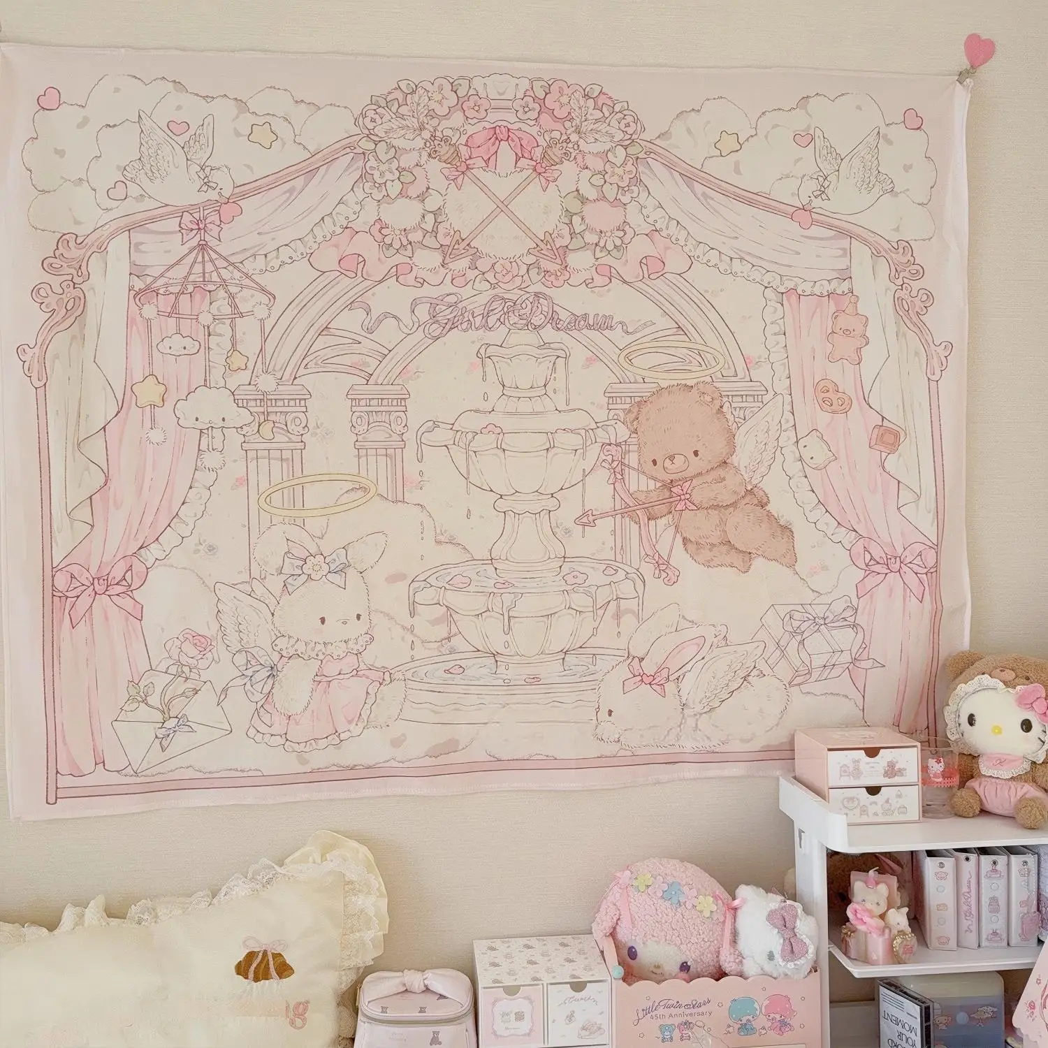 VIKAMA Girl Dream Design Love God Rabbit Bear Hanging Cloth Lovely Background Cloth Bed Head Dormitory Girl Heart Tapeery