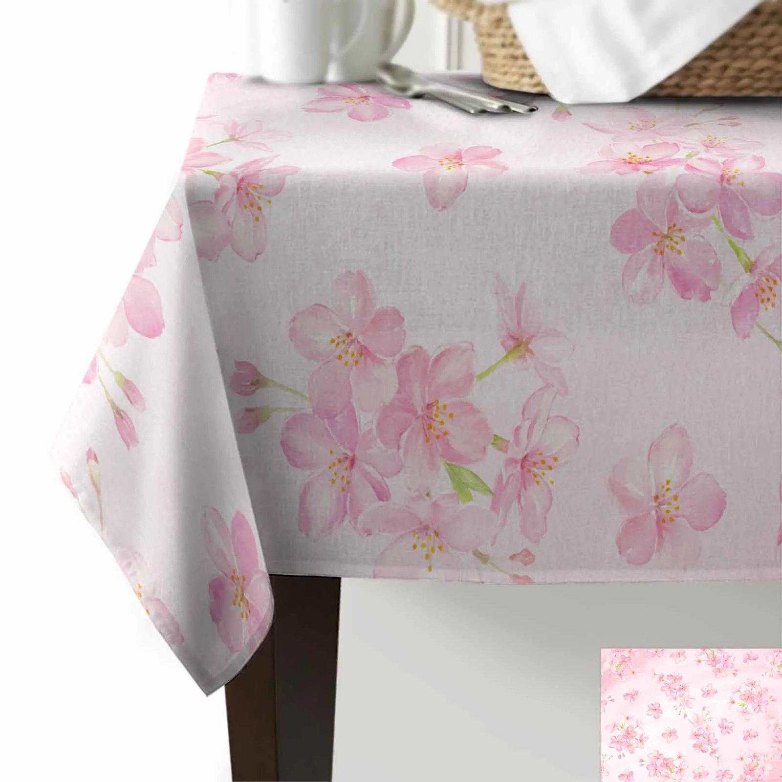 Watercolor Cherry Blossom Texture Anti-scalding Waterproof Tablecloth Rectangular Round Table Cover Kitchen Furnishings