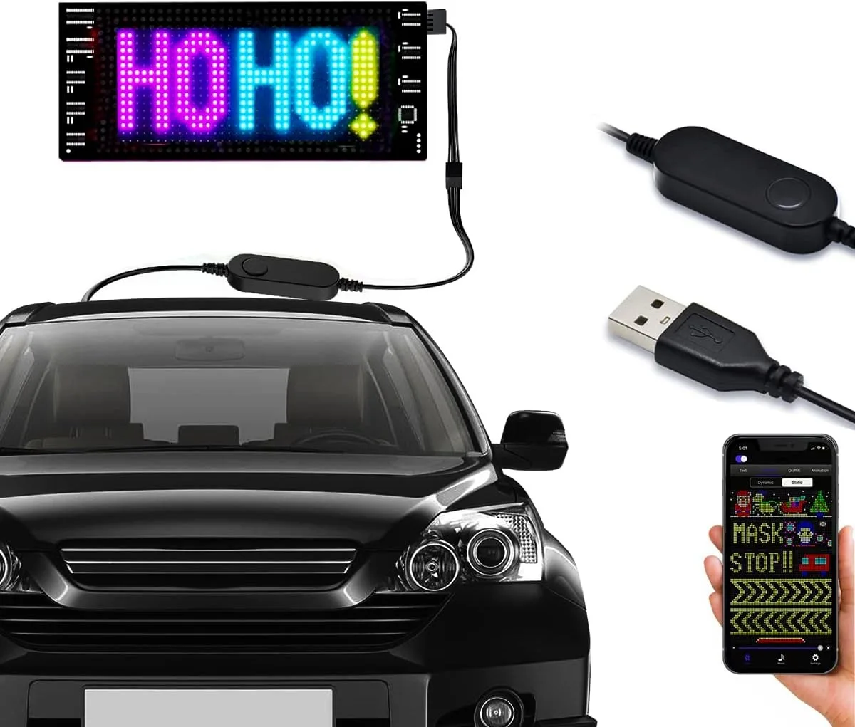 

Smart Flexible Car LED Sign - APP & Remote Control Scrolling Text Display for Vehicle Decor