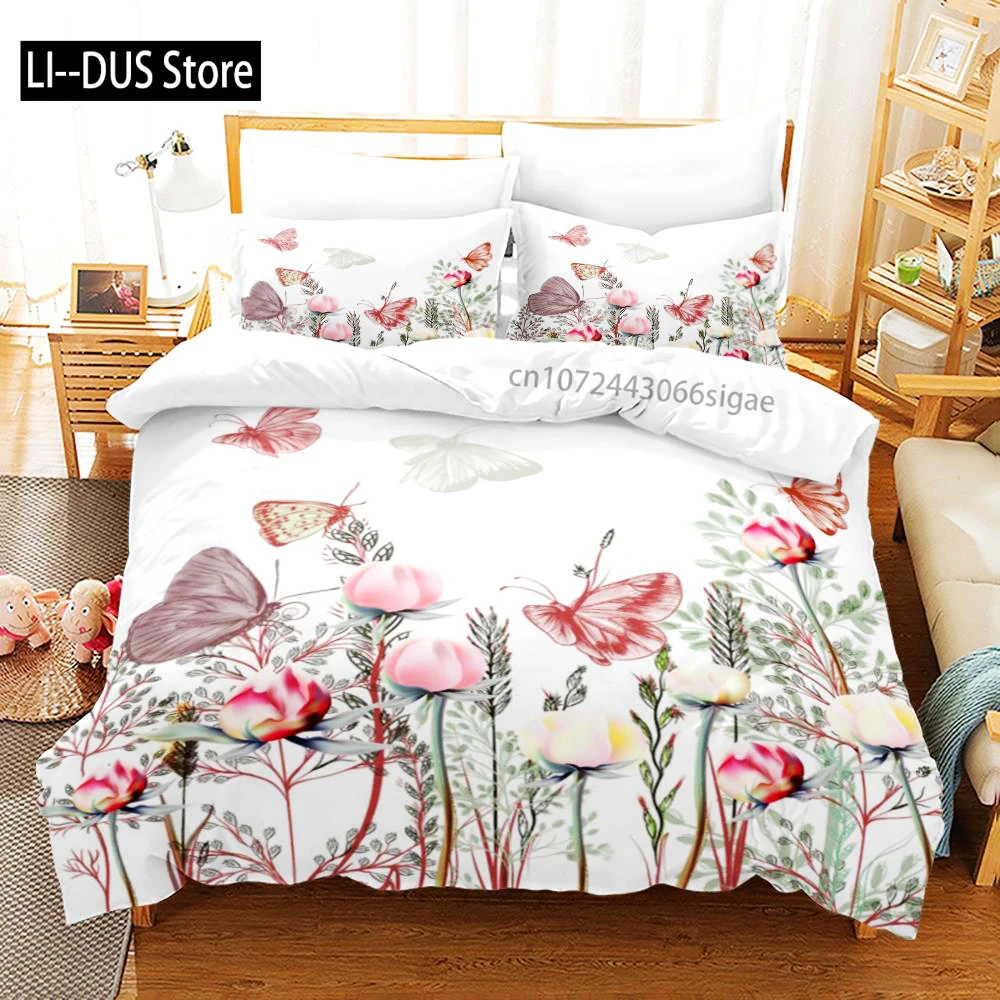 

Floral Bedding Set 3D Printed Spring Fragrant Flowers Skin-Friendly King Queen Size Duvet Cover Set With Pillowcase For Girls