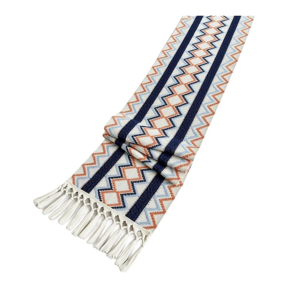 180CM Polyester Table Scarf for Runner with Geometric Weave and Dual End Tassels Red Green Blue Orange Table Decoration