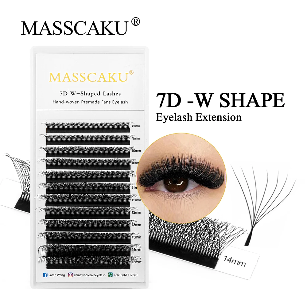 MASSCAKU New 8D W Shape Automatic Flowering Premade Fans Eyelashes Extensions Natural Soft Individual Lashes Makeup Supplies