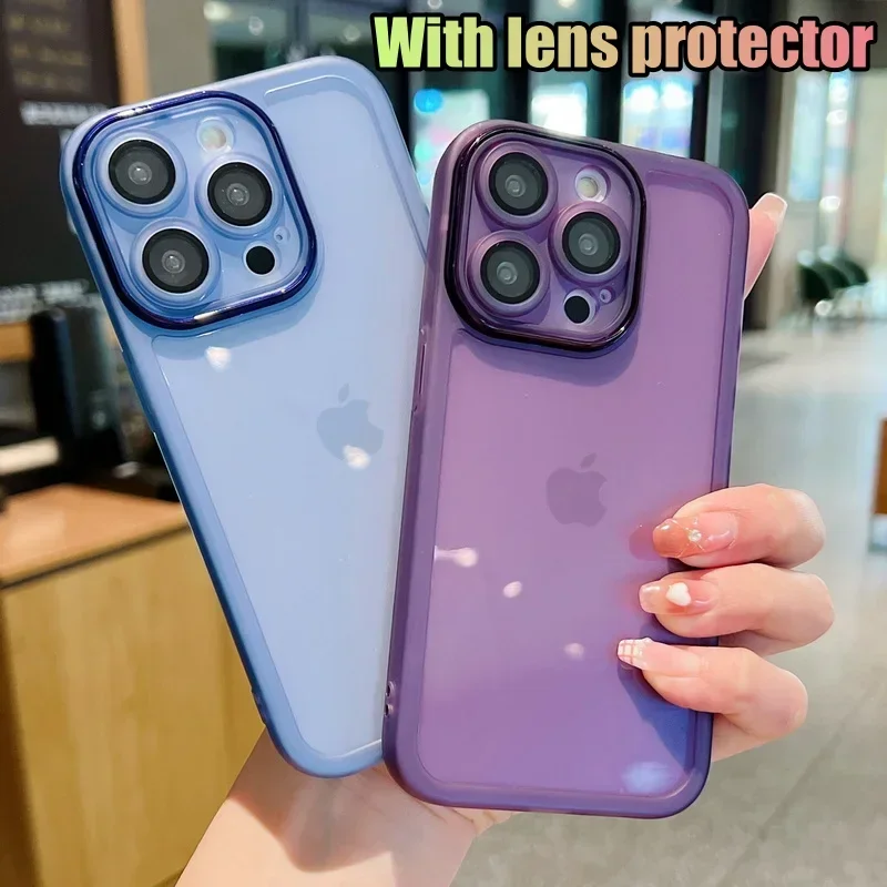 Soft Silicone Clear Case For iPhone 14 Pro 13 15 Pro Max 11 Camera Lens Protection Shockproof Bumper Transparent Phone Cover