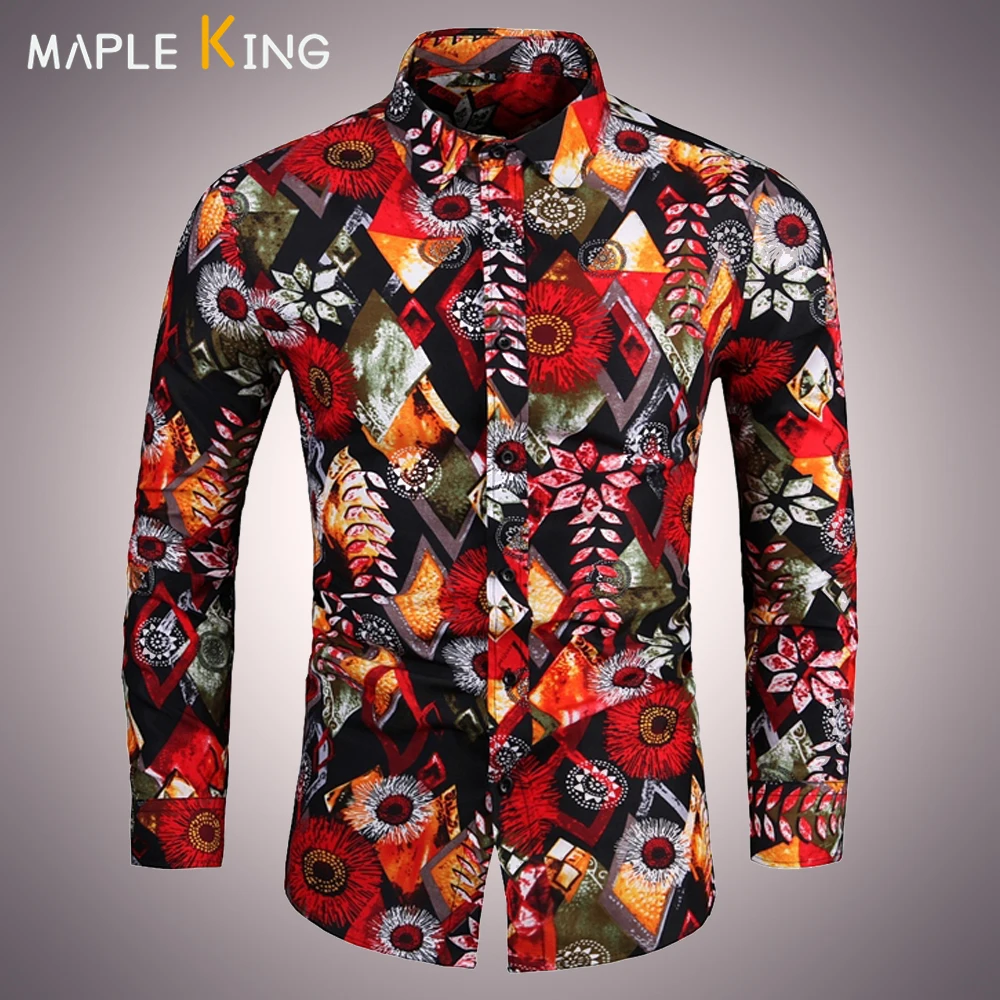 

Мужская рубашка с цветочным принтом размера плюс с длинным рукавом 2024, винтажная клетчатая рубашка с цветочным принтом, тонкие вечерние праздничные классические рубашки, мужская сорочка Homme 7XL