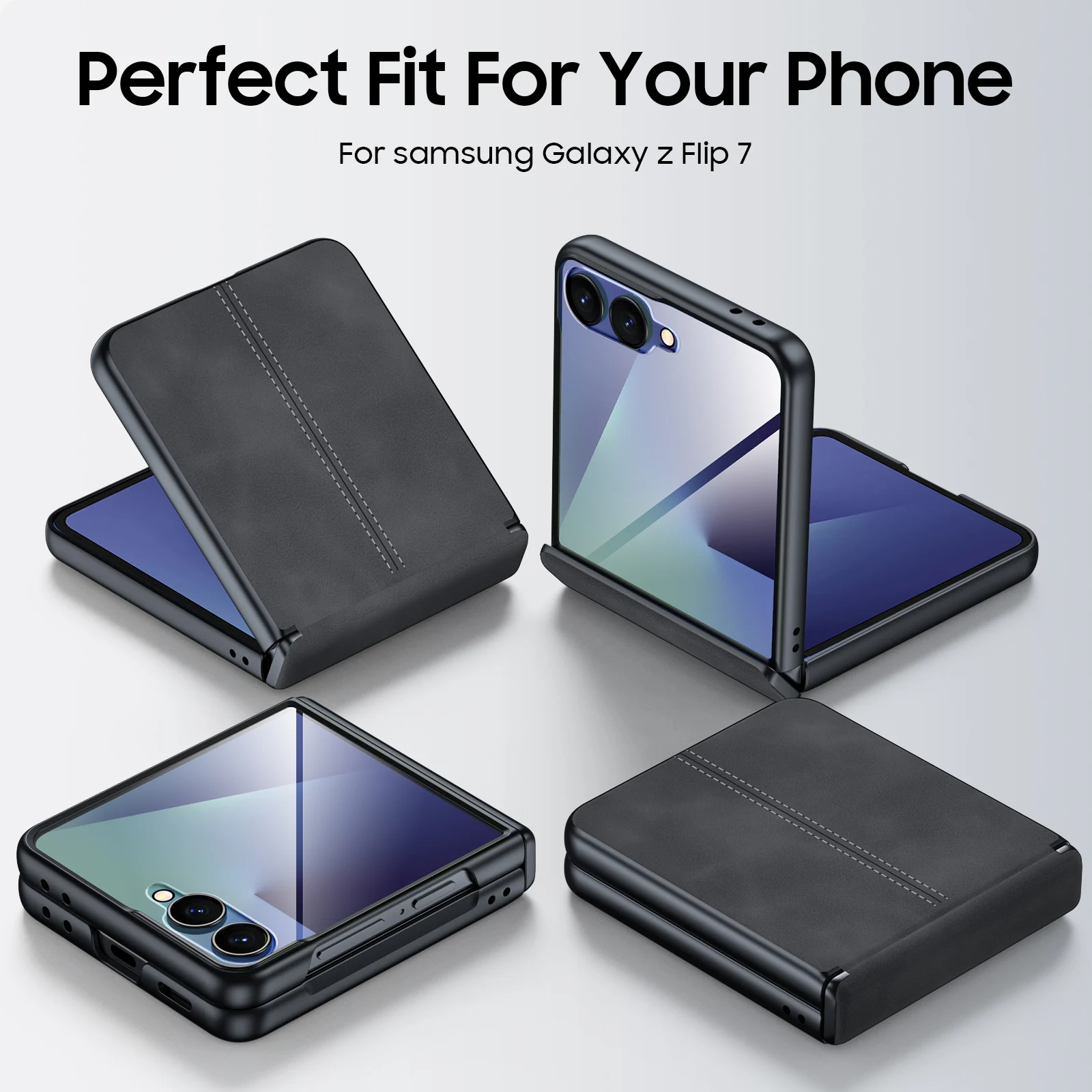 Etui na Samsung Galaxy Z Flip 7 Luksusowe etui z ekoskóry z folią ochronną na tył do Samsung Z Flip 7 FE 6 — zdjęcie produktu 2